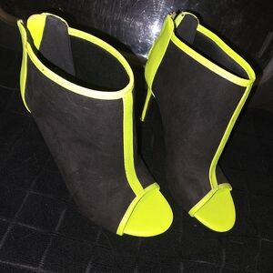 Neon Yellow and Black Women's Ankle Boots